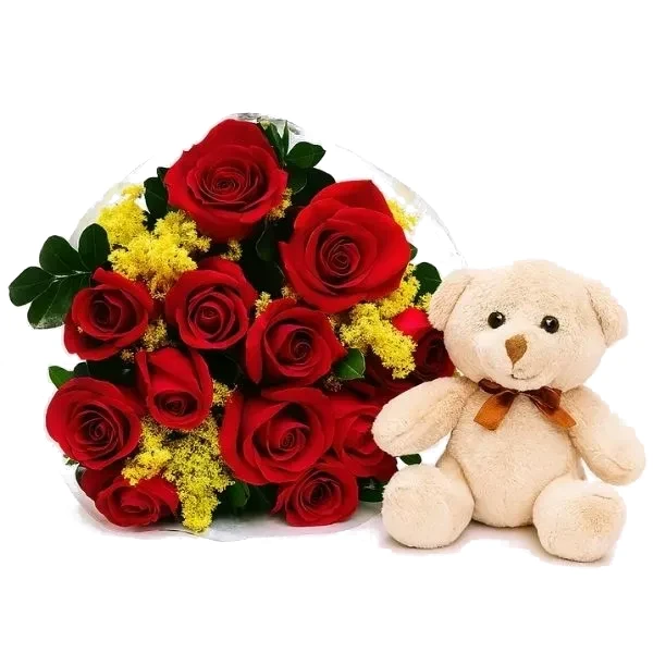 12 Rosas Vermelhas Com Pelúcia