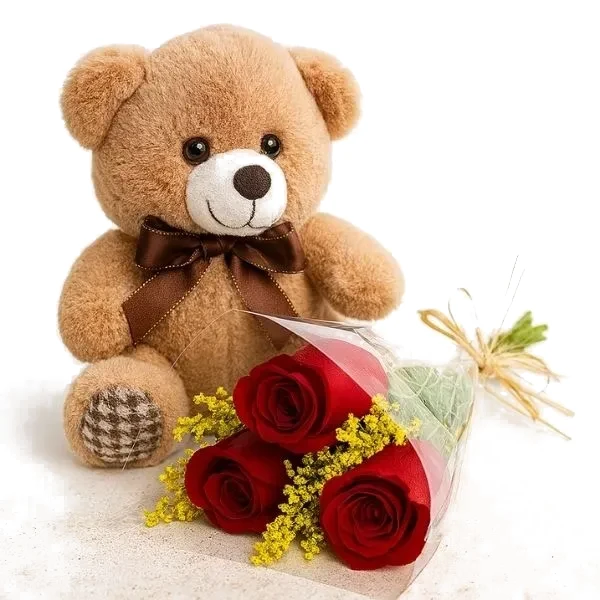 3 Rosas Com Pelúcia